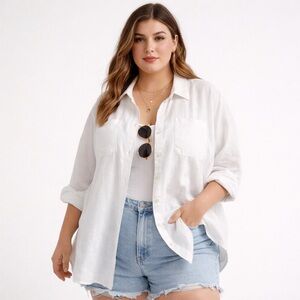 Jones New York White Linen Button Down Shirt 3X Oversized Beach Cover Up